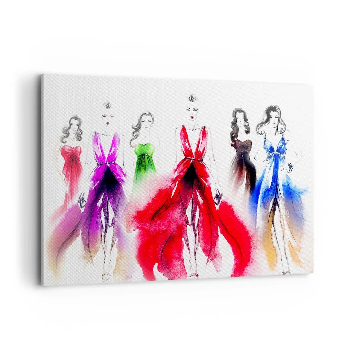 Impression sur toile - Image sur toile - Illustration de mode avec des modèles en robes colorées - 120x80cm - Ambiances pour les déguisements - Décoration murale moderne pour le salon et la chambre ARTTOR