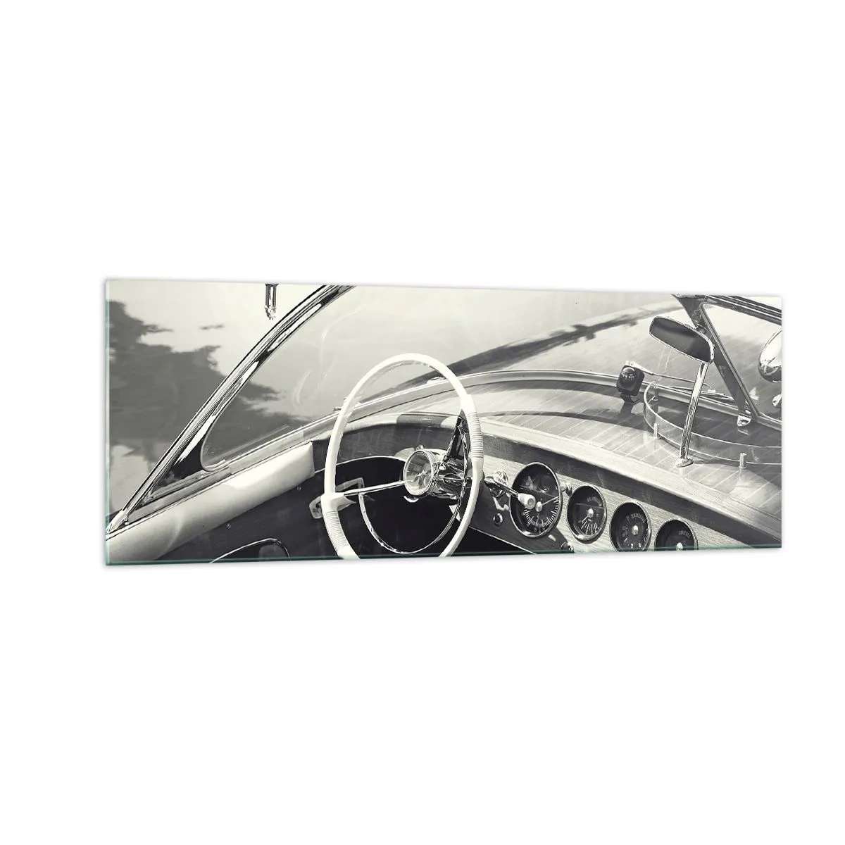 Impression sur verre - Image sur verre - Intérieur de voiture classique de style monochrome - 140x50cm - Temps pour riche - Décoration murale moderne pour le salon et la chambre ARTTOR