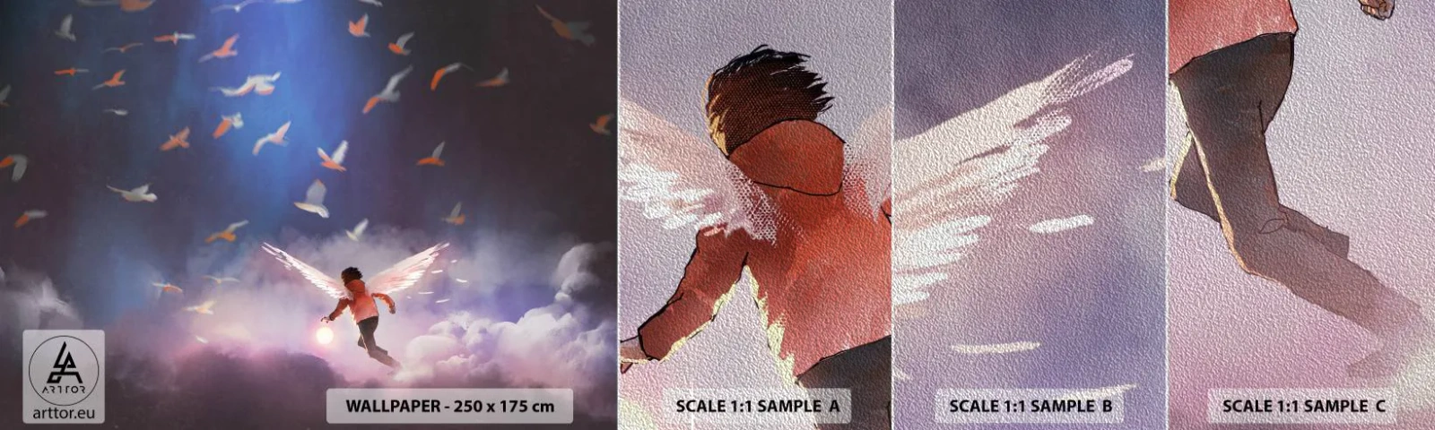 Échantillon de Papier Peint Premium Sand - Il faut de l'imagination et du courage - Abstraction, Fantaisie, Icare - 100x30 cm