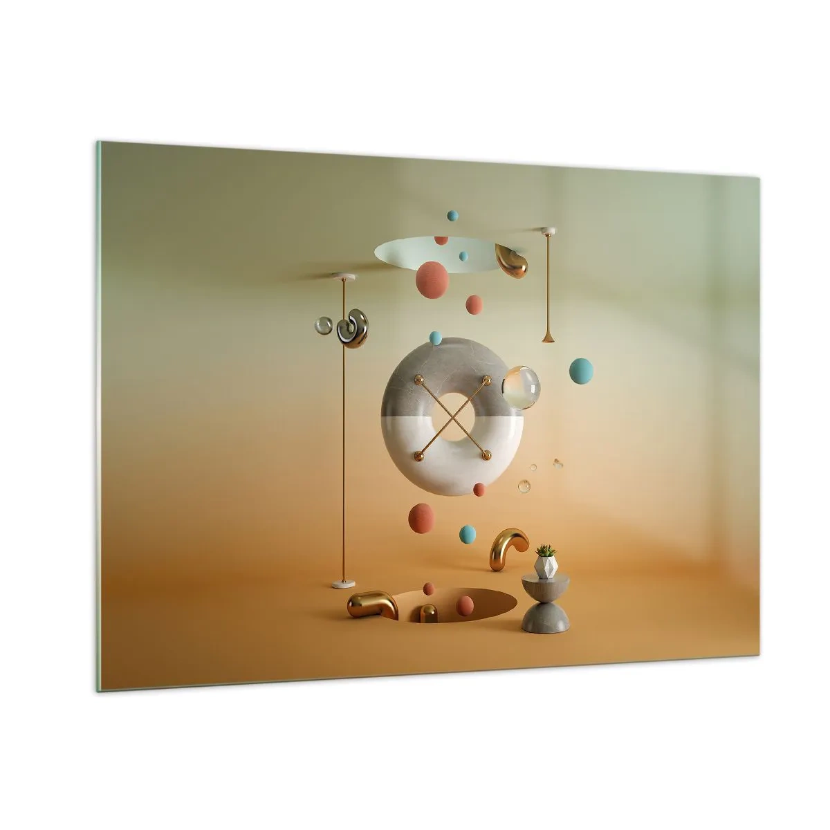 Impression sur verre - Image sur verre - Figures géométriques aux couleurs pastel dans un espace abstrait - 100x70cm - Tout peut arriver - Décoration murale moderne pour le salon et la chambre ARTTOR