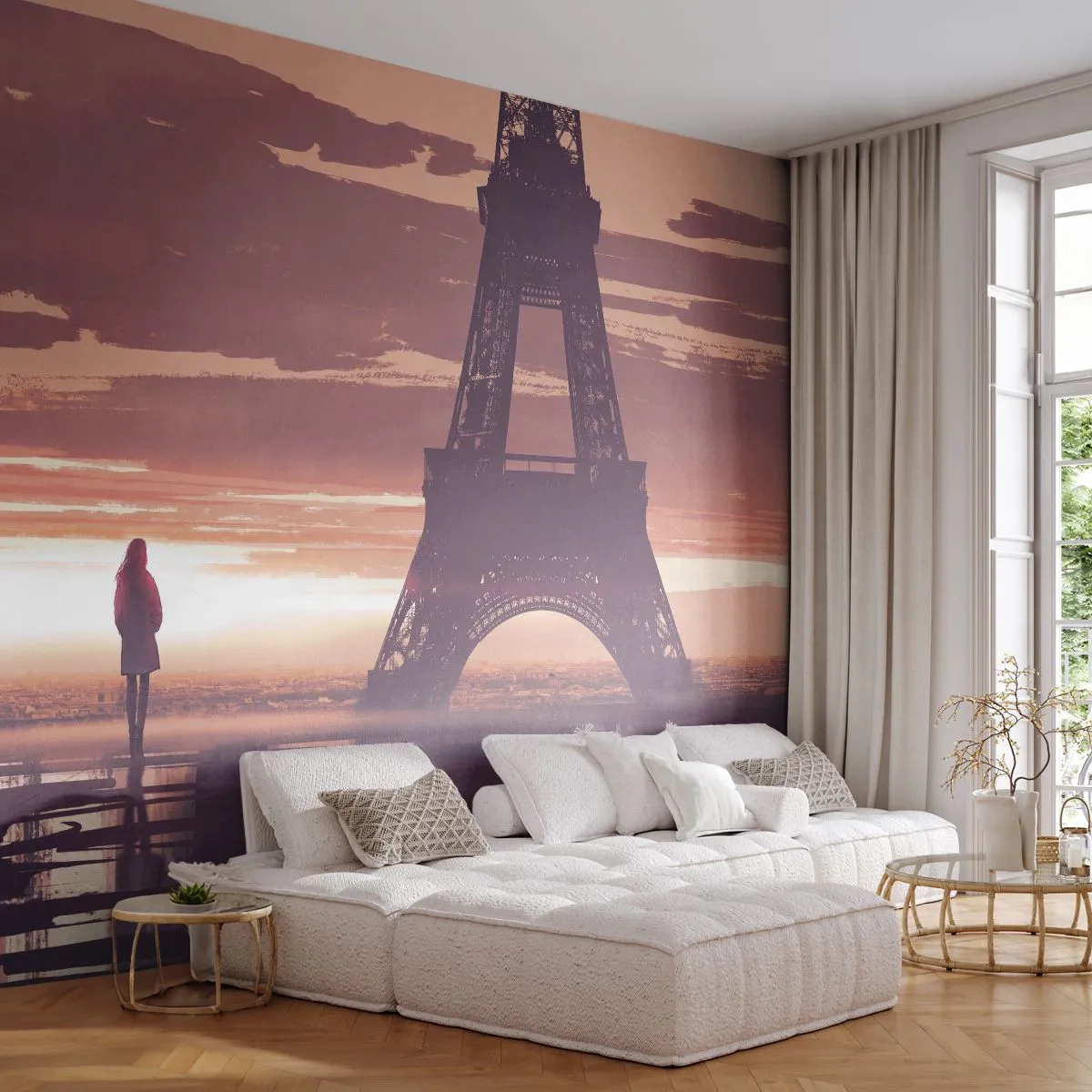 Papier Peint Photo Standard Eco - Seulement deux d'entre eux - Ville, tour Eiffel, Paris - 200x140 cm