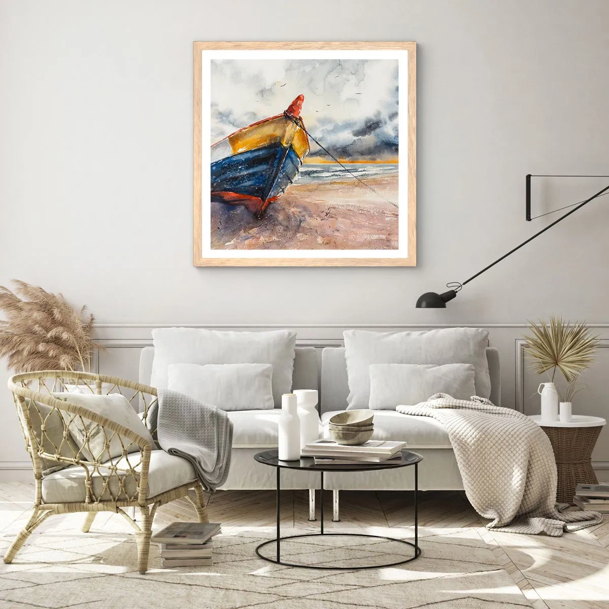 Affiche dans un chêne clair - Poster - Repos sur le rivage - 40x40 cm