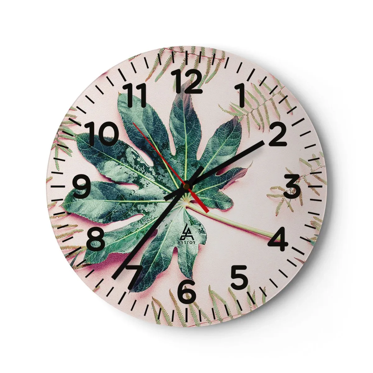 Horloge murale - Pendule murale - Étude de verdure sur fond rose - 30x30 cm