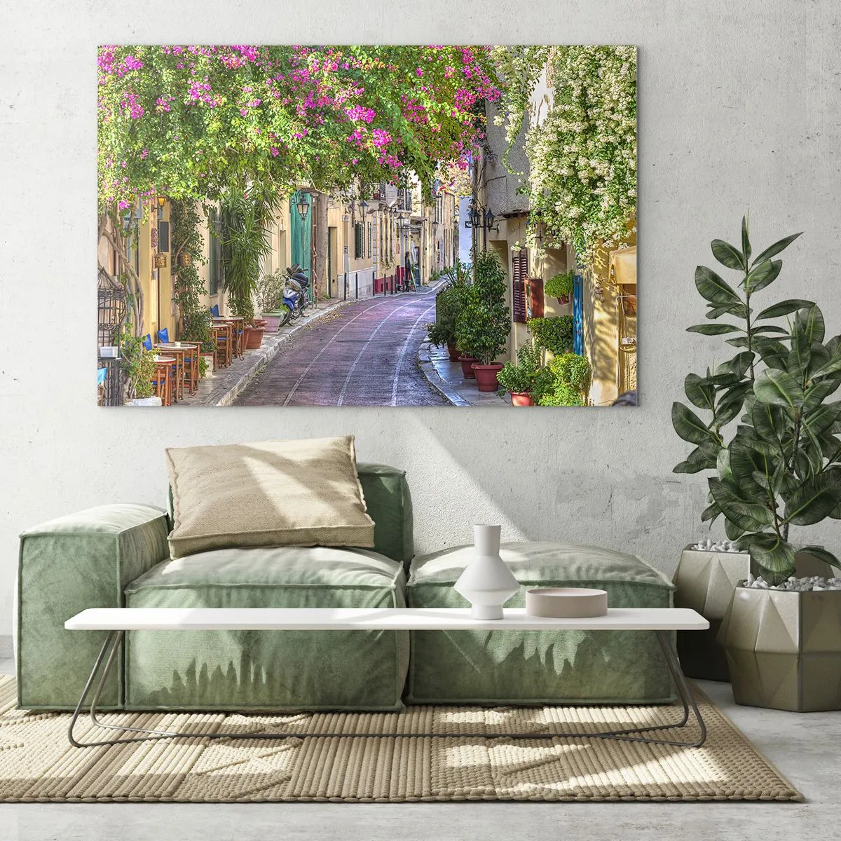 Impression sur verre - Image sur verre - Une charmante rue avec des arbres en fleurs - 120x80cm - Allée fleurie - Décoration murale moderne pour le salon et la chambre ARTTOR