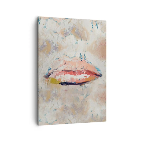 Impression sur toile - Image sur toile - Une composition abstraite représentant les lèvres d'une femme aux couleurs pastel. - 50x70cm - Éveil la pensée - Décoration murale moderne pour le salon et la chambre ARTTOR