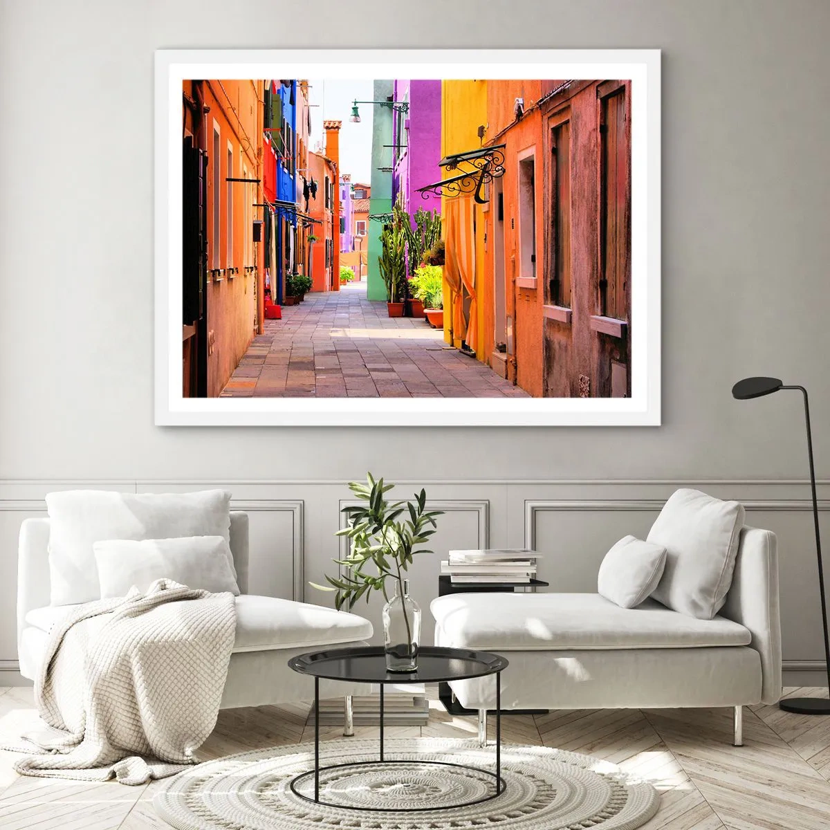 Affiche dans un cadre blanc - Poster - Allée arc-en-ciel - 91x61 cm
