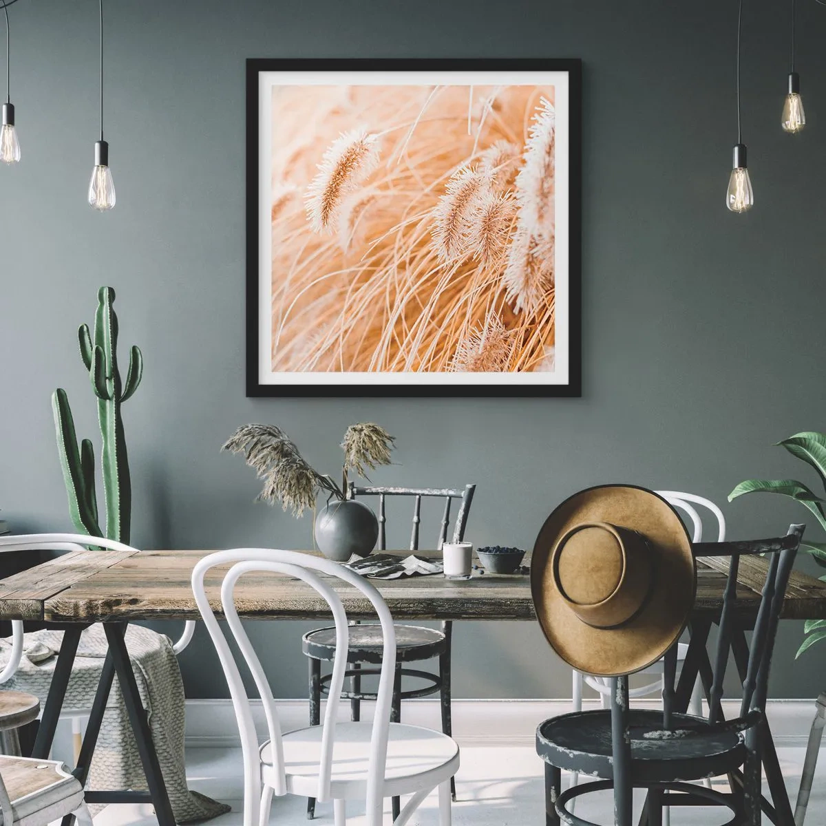 Affiche dans un cadre noir - Poster - Le bruissement doré de l'herbe - 50x50 cm