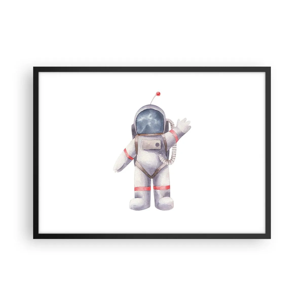 Affiche dans un cadre noir - Poster - Astronaute de style aquarelle sur fond blanc - 70x50cm - C'est tout pour le moment! - Décoration murale moderne pour le salon et la chambre ARTTOR