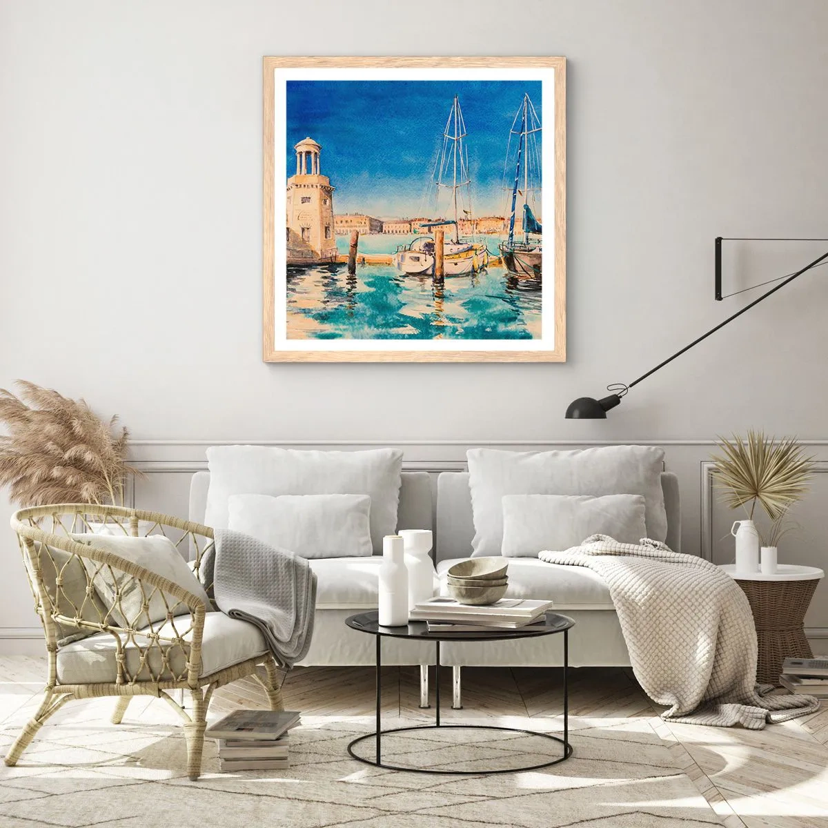 Affiche dans un chêne clair - Poster - Lagune ensoleillée - 40x40 cm