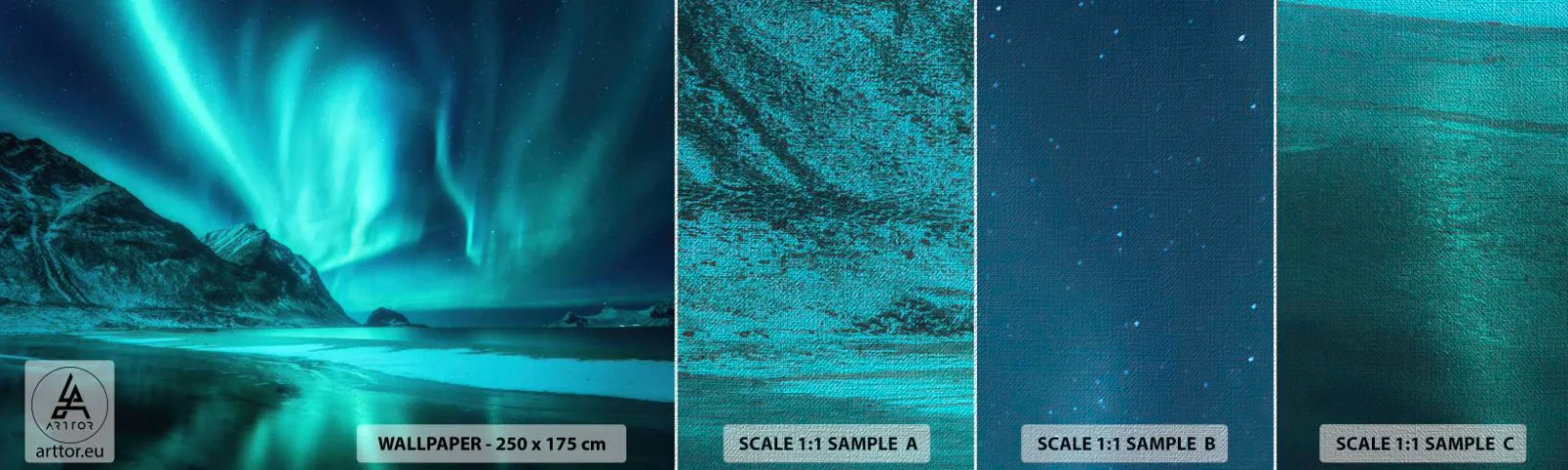 Échantillon de Papier Peint Premium Canvas - Merveilles du Nord - Paysage, pôle Nord, Aurores boréales - 100x30 cm