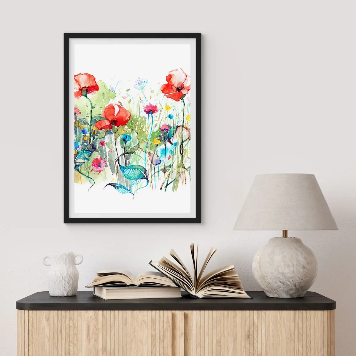 Affiche dans un cadre noir - Poster - Prairie de fleurs en mai - 70x100 cm