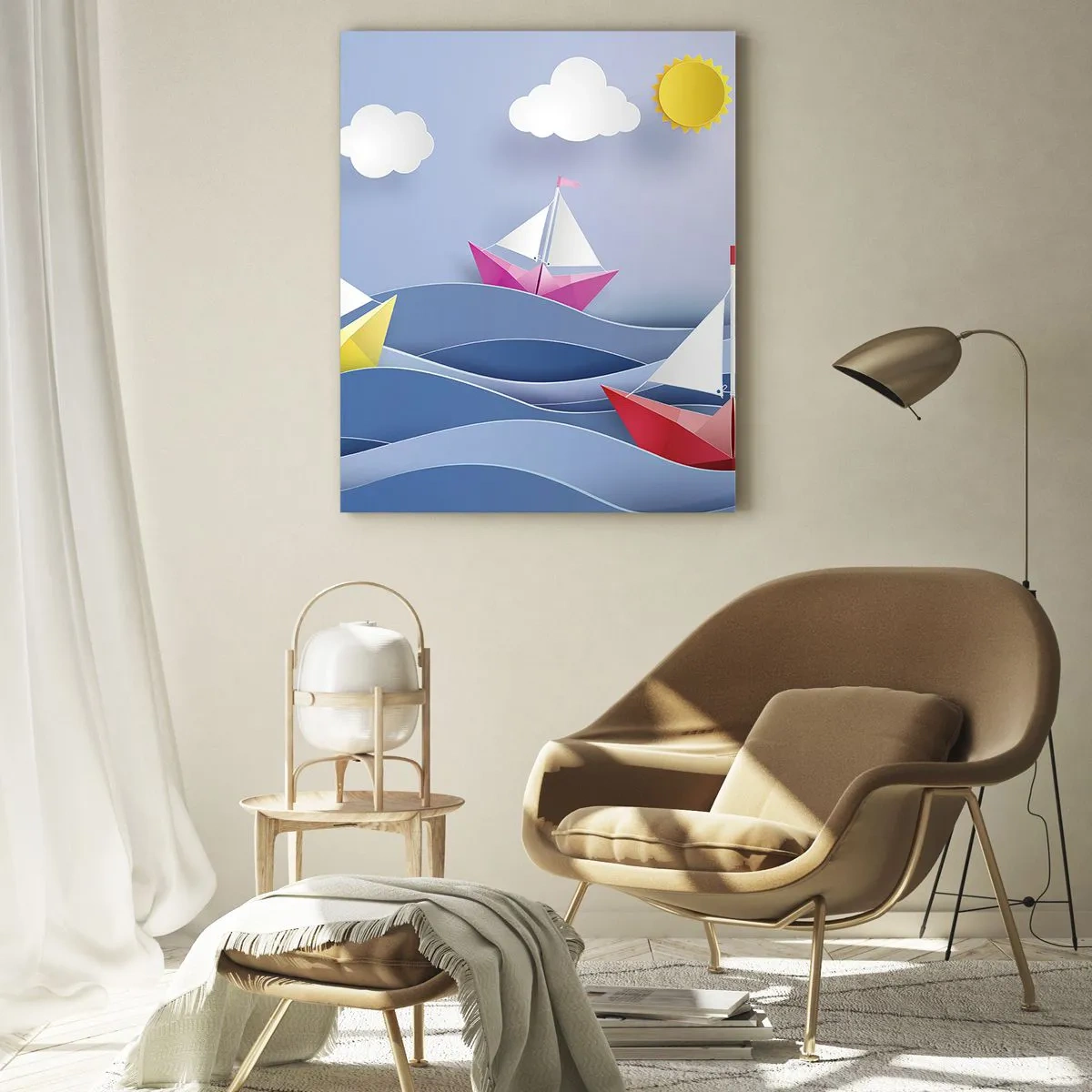 Impression sur verre - Image sur verre - Voiliers colorés sur les vagues par une journée ensoleillée - 80x120cm - Ah qu'il est agréable de se balancer dans les vagues - Décoration murale moderne pour le salon et la chambre ARTTOR