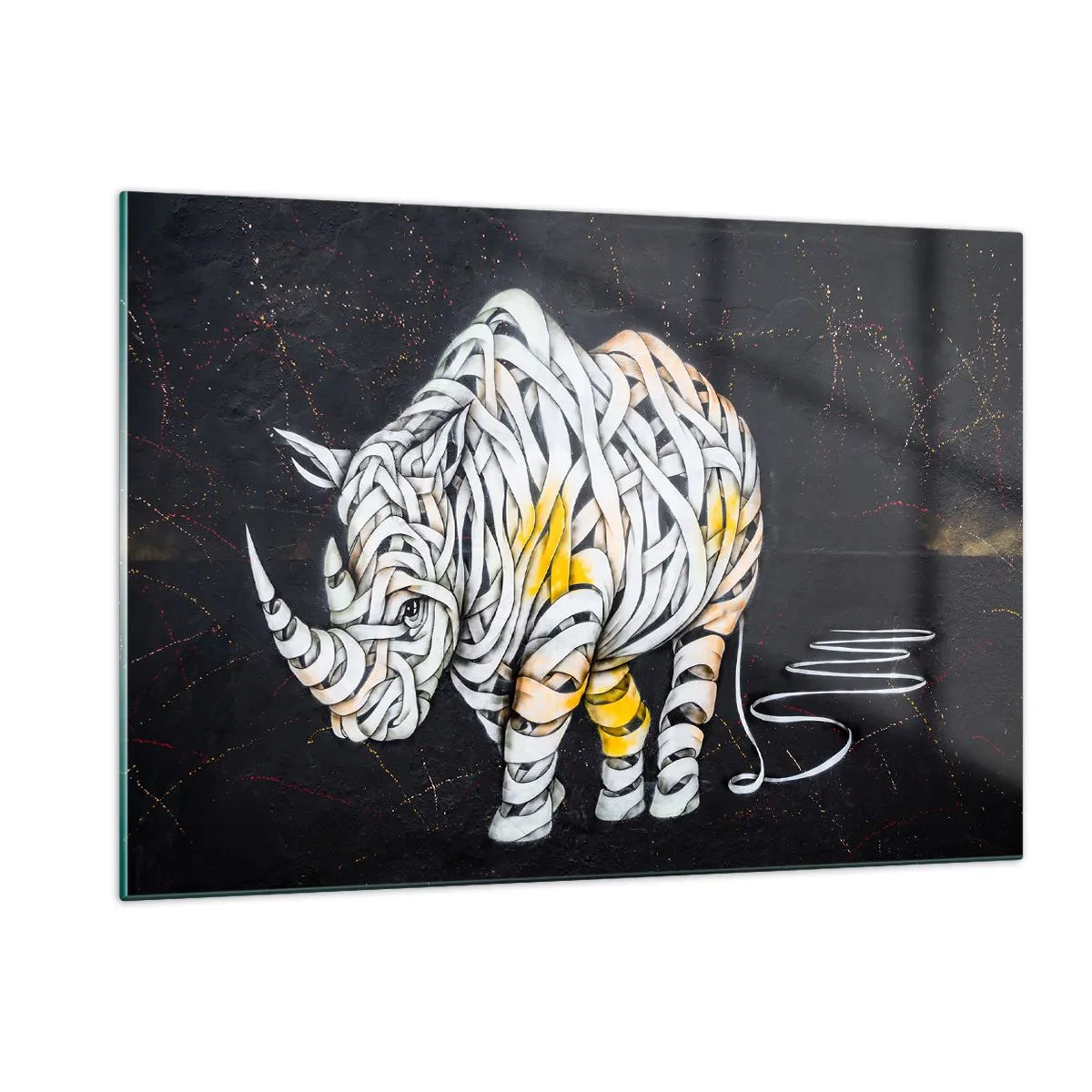 Impression sur verre - Image sur verre - Dessin abstrait d'un rhinocéros en forme de rayures - 120x80cm - La peau épaisse est un mythe - Décoration murale moderne pour le salon et la chambre ARTTOR