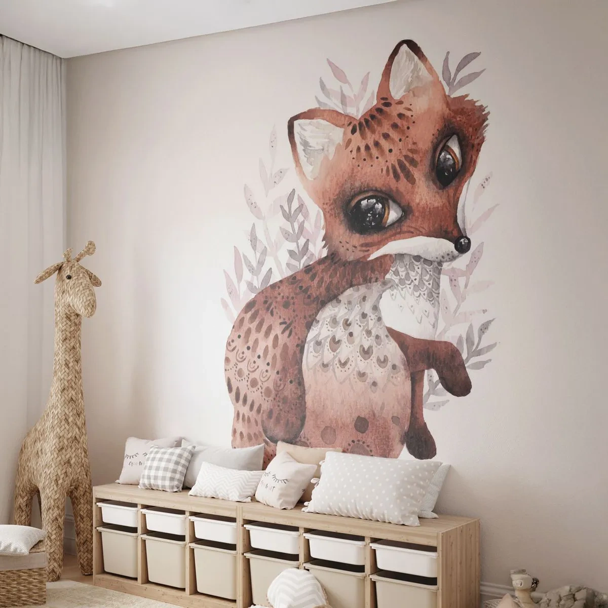 Papier Peint Photo Premium Sand - Un joli renard aquarelle sur fond blanc - 100x70cm - Seulement à aimer - Décoration murale moderne pour le salon et la chambre ARTTOR