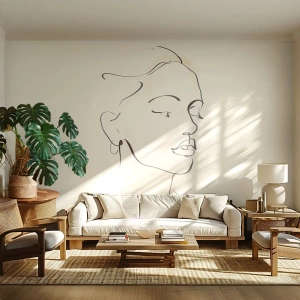 Papier Peint Photo Premium Canvas - Une ligne certaine - Abstraction, Visage de femme, Linéaire - 250x175 cm