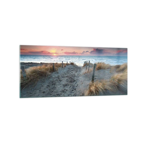 Impression sur verre - Image sur verre - Chemin menant à la plage au coucher du soleil - 120x50cm - Tu as versé l'éclat de l'arc-en-ciel sur les flots - Décoration murale moderne pour le salon et la chambre ARTTOR