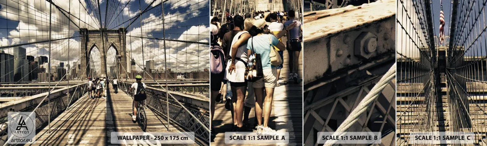 Échantillon De Papier Peint Standard Eco - Directement en plein coeur de la ville - le pont de Brooklyn, New York, Ville - 100x30 cm