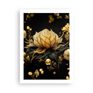 Affiche - Poster - Une fleur dorée sur fond noir dans une composition élégante - 50x70cm - Fragilité subtile - Décoration murale moderne pour le salon et la chambre ARTTOR