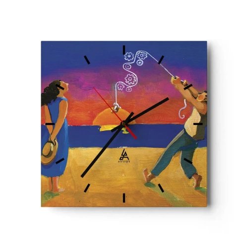 Horloge murale - Pendule murale - Personnages au bord de la mer au coucher du soleil - 30x30cm - Plus qu'une étoile dans le ciel - Décoration murale moderne pour le salon et la chambre ARTTOR