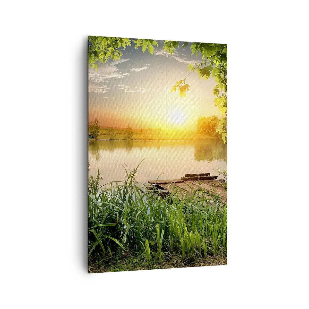 Impression sur toile - Image sur toile - Paysage verdoyant avec un lac au coucher du soleil - 80x120cm - Paysage dans un cadre verdoyant - Décoration murale moderne pour le salon et la chambre ARTTOR