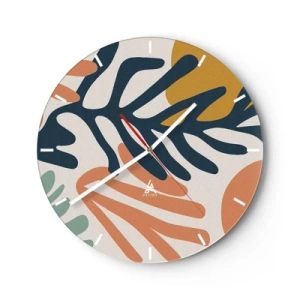 Horloge murale - Pendule murale - Feuilles colorées dans un style graphique sur un fond clair - 30x30cm - Mers de corail - Décoration murale moderne pour le salon, la cuisine et la chambre ARTTOR