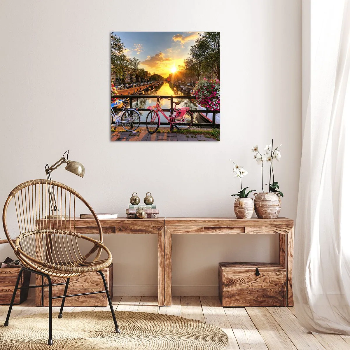 Impression sur toile - Image sur toile - Matin de printemps à Amsterdam - 70x70 cm