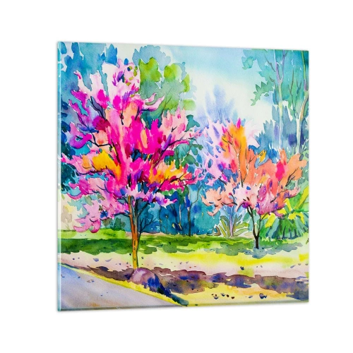 Impression sur verre - Image sur verre - Jardin arc-en-ciel à la lumière du printemps - 30x30 cm
