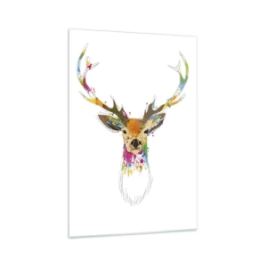 Impression sur verre - Image sur verre - Tête de cerf colorée dans un style artistique - 70x100cm - Un cerf doux baigné de couleur - Décoration murale moderne pour le salon et la chambre ARTTOR