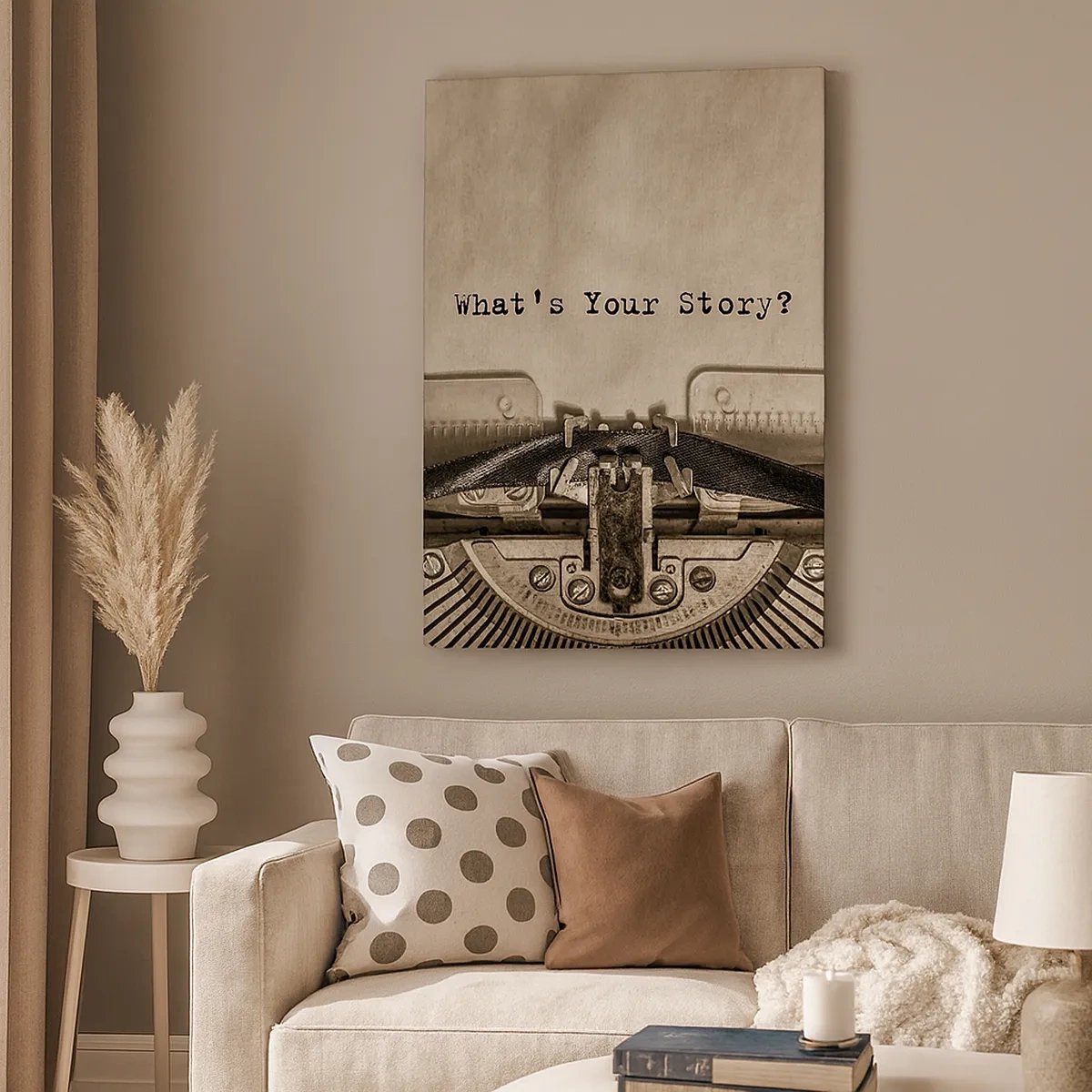 Impression sur toile - Image sur toile - Une machine à écrire avec les mots « Quelle est votre histoire ? » - 50x70cm - Réponds-moi - Décoration murale moderne pour le salon et la chambre ARTTOR