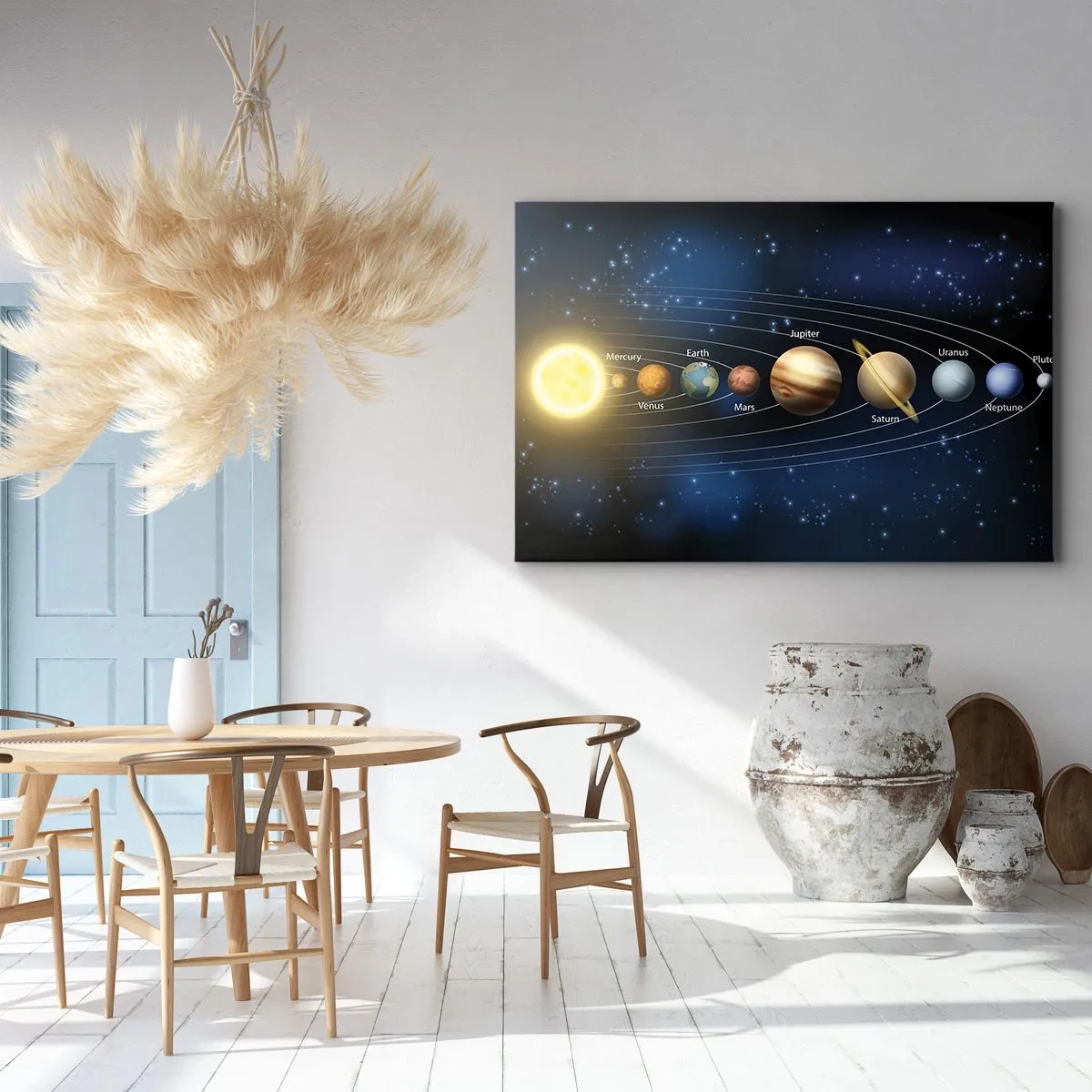 Impression sur toile - Image sur toile - Schéma du système solaire avec les planètes et le soleil - 100x70cm - L'une des dix - Décoration murale moderne pour le salon et la chambre ARTTOR