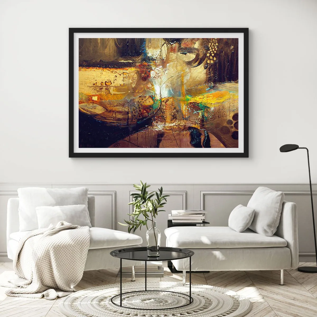 Affiche dans un cadre noir - Poster - Nature morte abstraite aux couleurs chaudes - 100x70cm - Froid, tiède, chaud - Décoration murale moderne pour le salon et la chambre ARTTOR