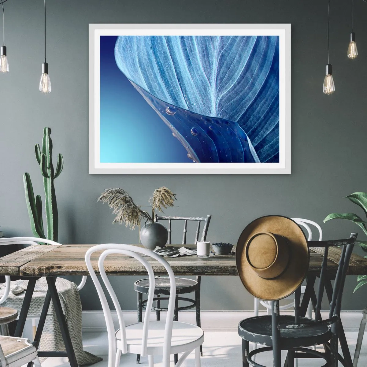 Affiche dans un cadre blanc - Poster - Gouttes cachées du bleu - 50x40 cm