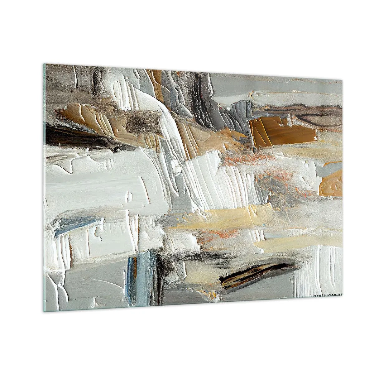 Impression sur verre - Image sur verre - Une composition abstraite aux tons terreux avec une texture distinctive. - 100x70cm - Couches colorées - Décoration murale moderne pour le salon et la chambre ARTTOR