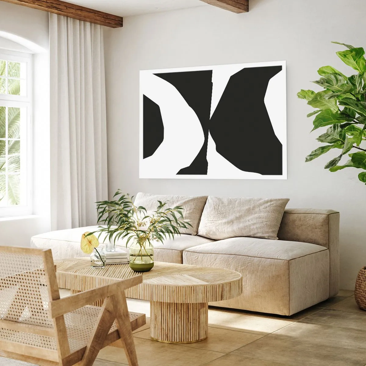 Affiche - Poster - Motif de contraste abstrait en noir et blanc - 100x70cm - Positif négatif - Décoration murale moderne pour le salon et la chambre ARTTOR