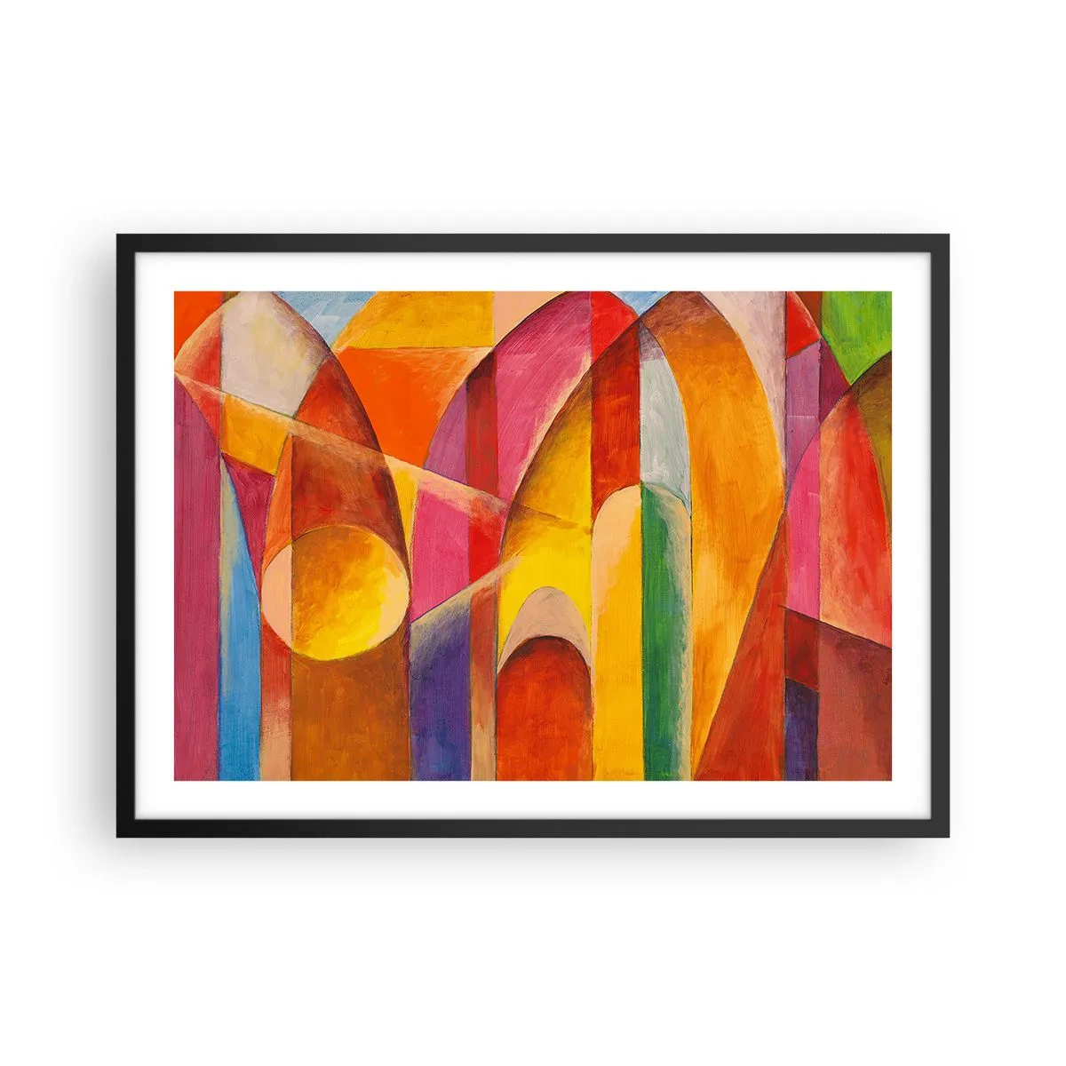 Affiche dans un cadre noir - Poster - Une composition abstraite pleine de formes géométriques colorées. - 70x50cm - Cathédrale du soleil - Décoration murale moderne pour le salon et la chambre ARTTOR
