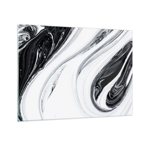 Impression sur verre - Image sur verre - Lignes tourbillonnantes noires et blanches ressemblant à du marbre dans un style abstrait - 70x50cm - Une combinaison d'opposés - Décoration murale moderne pour le salon et la chambre ARTTOR