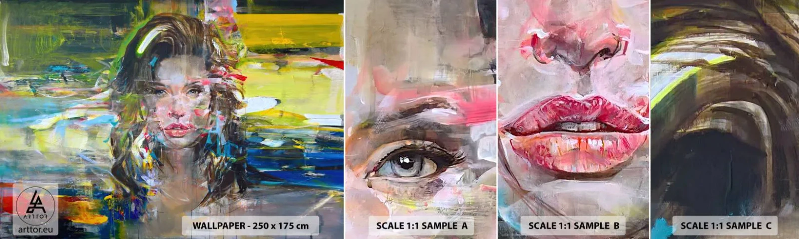 Échantillon De Papier Peint Standard Eco - Derrière l'air, un rideau - Portrait d'une femme, Affronter, Abstraction - 100x30 cm