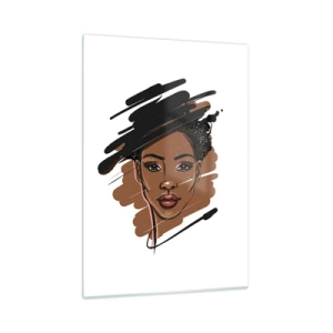 Impression sur verre - Image sur verre - Portrait d'une femme noire dans un style de croquis de mode - 50x70cm - Doux comme le chocolat - Décoration murale moderne pour le salon et la chambre ARTTOR