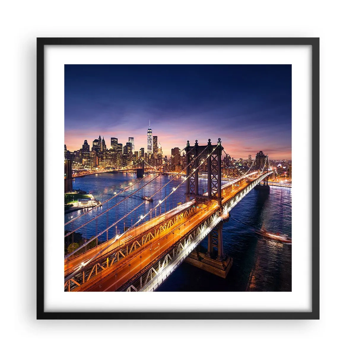 Affiche dans un cadre noir - Poster - Un pont lumineux au cœur de la ville - 50x50 cm