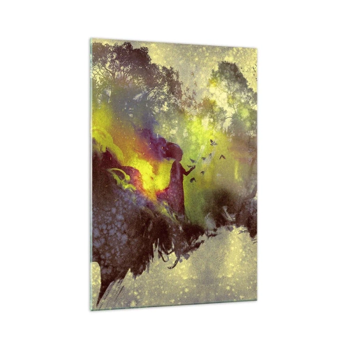 Impression sur verre - Image sur verre - Silhouette artistique d'une femme avec la nature en arrière-plan - 70x100cm - Mère Nature - Décoration murale moderne pour le salon et la chambre ARTTOR