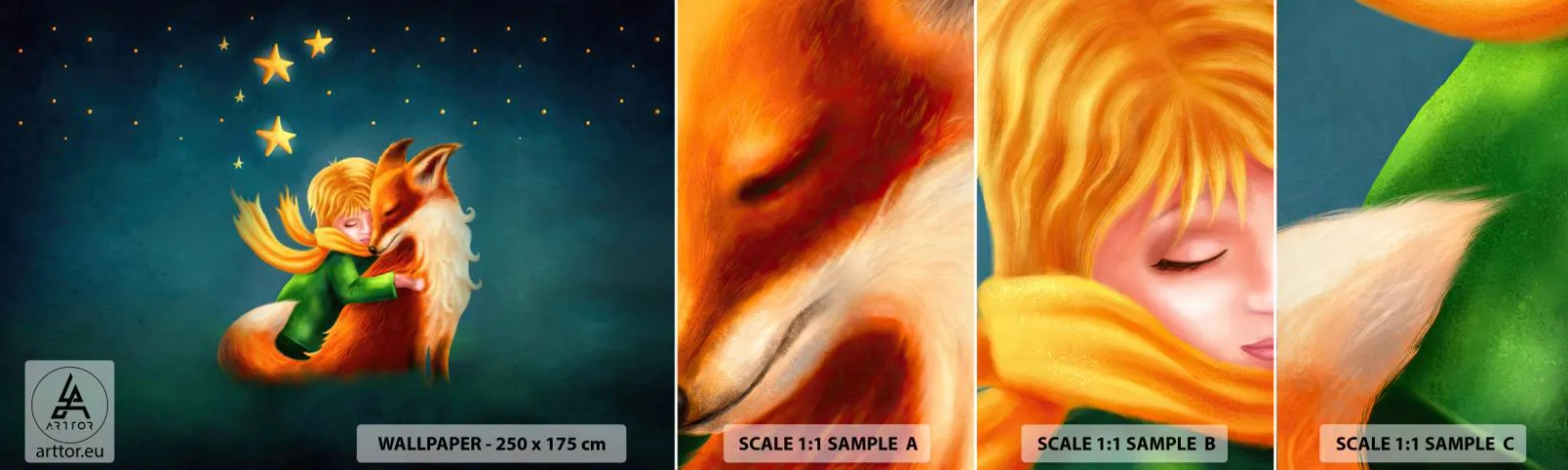 Échantillon de Papier Peint Autocollant Deluxe Sticker - Petit Prince - Pour les enfants, Renard, Garçon - 100x30 cm