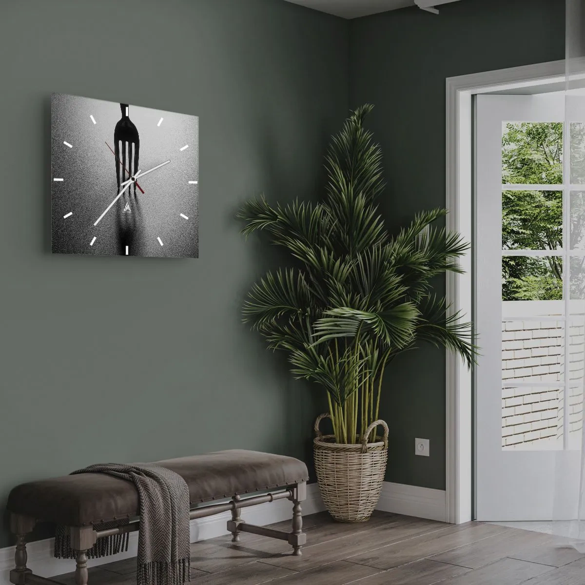 Horloge murale - Pendule murale - Une version minimaliste d'une fourchette en noir et blanc avec jeu d'ombres. - 30x30cm - Lumière et ombre - Décoration murale moderne pour le salon et la chambre ARTTOR