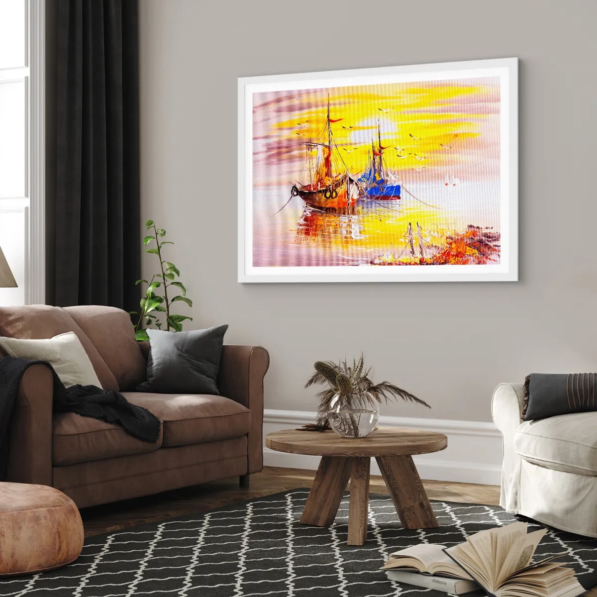 Affiche dans un cadre blanc - Poster - Un repos bien mérité au port - 100x70 cm