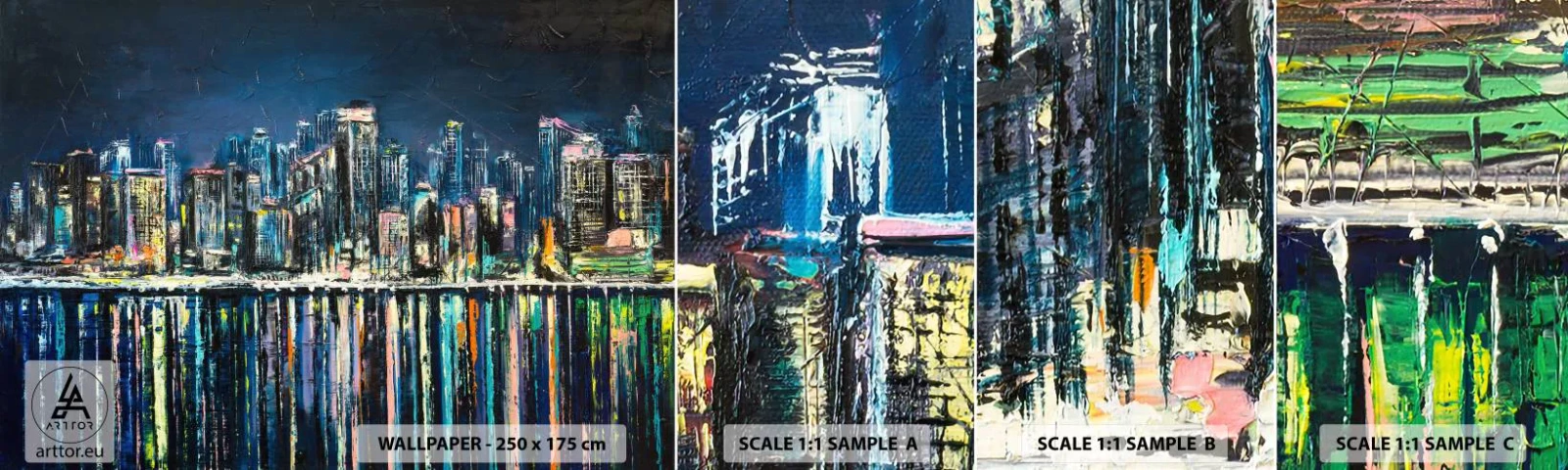 Échantillon de Papier Peint Autocollant Deluxe Sticker - Cascade de lumières - Ville, Architecture, Rivière - 100x30 cm