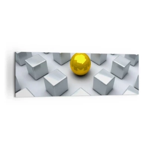 Impression sur toile - Image sur toile - Une sphère dorée se détachant parmi les cubes d'argent - 160x50cm - Pourquoi moi? Composition géométrique - Décoration murale moderne pour le salon et la chambre ARTTOR