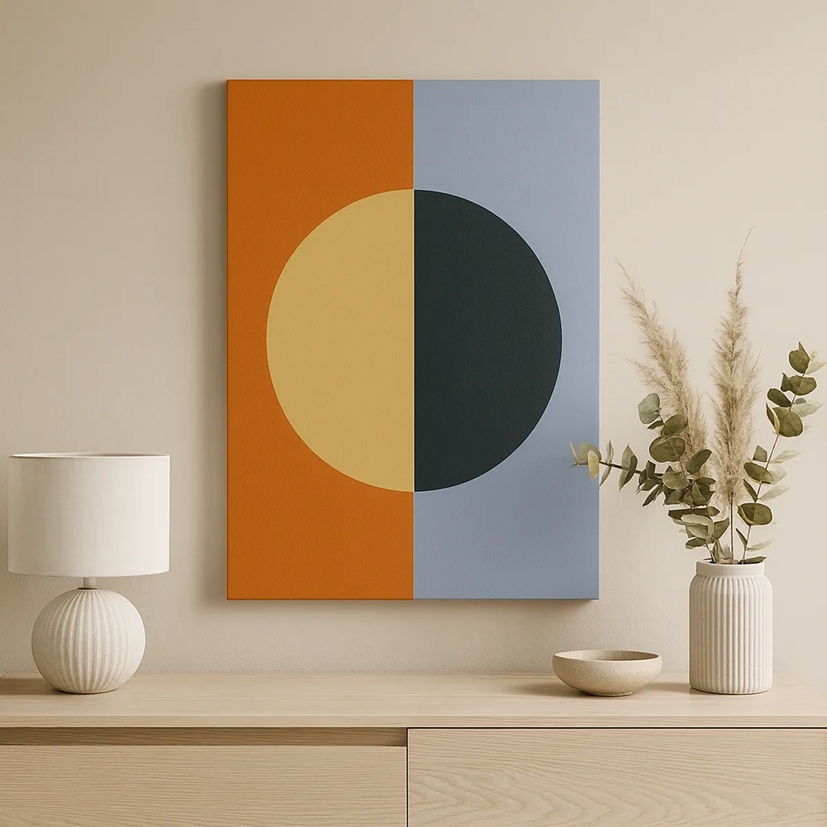 Impression sur toile - Image sur toile - Abstraction géométrique aux couleurs contrastées - 50x70cm - Composition de chaleur et de fraîcheur - Décoration murale moderne pour le salon et la chambre ARTTOR