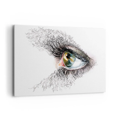 Impression sur toile - Image sur toile - Un œil artistique avec un iris jaune-vert et des détails complexes. - 120x80cm - Regarde droit dans l'âme - Décoration murale moderne pour le salon et la chambre ARTTOR