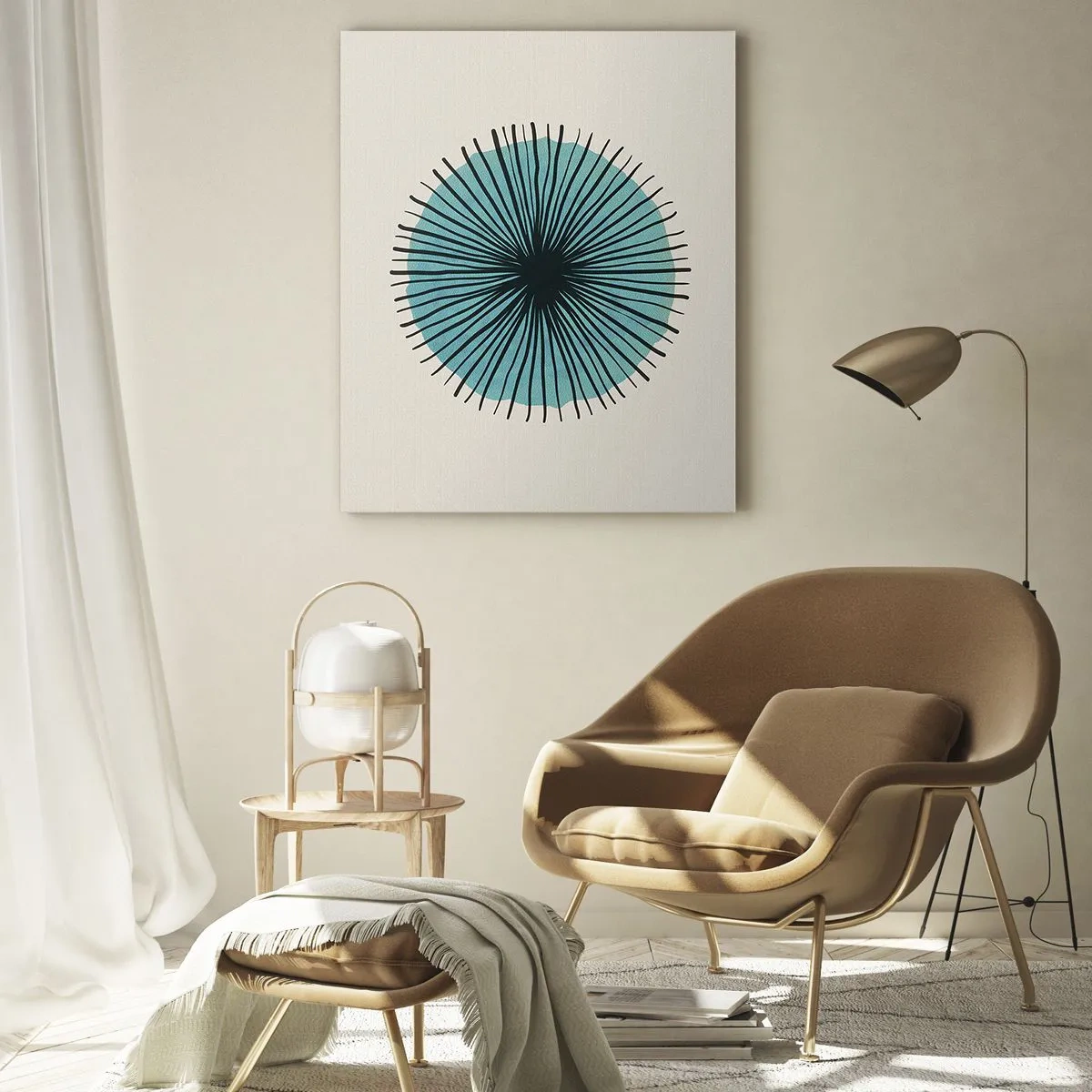 Impression sur verre - Image sur verre - Forme circulaire abstraite avec des rayons bleus - 70x100cm - Rayonnant dans l'azur - Décoration murale moderne pour le salon et la chambre ARTTOR