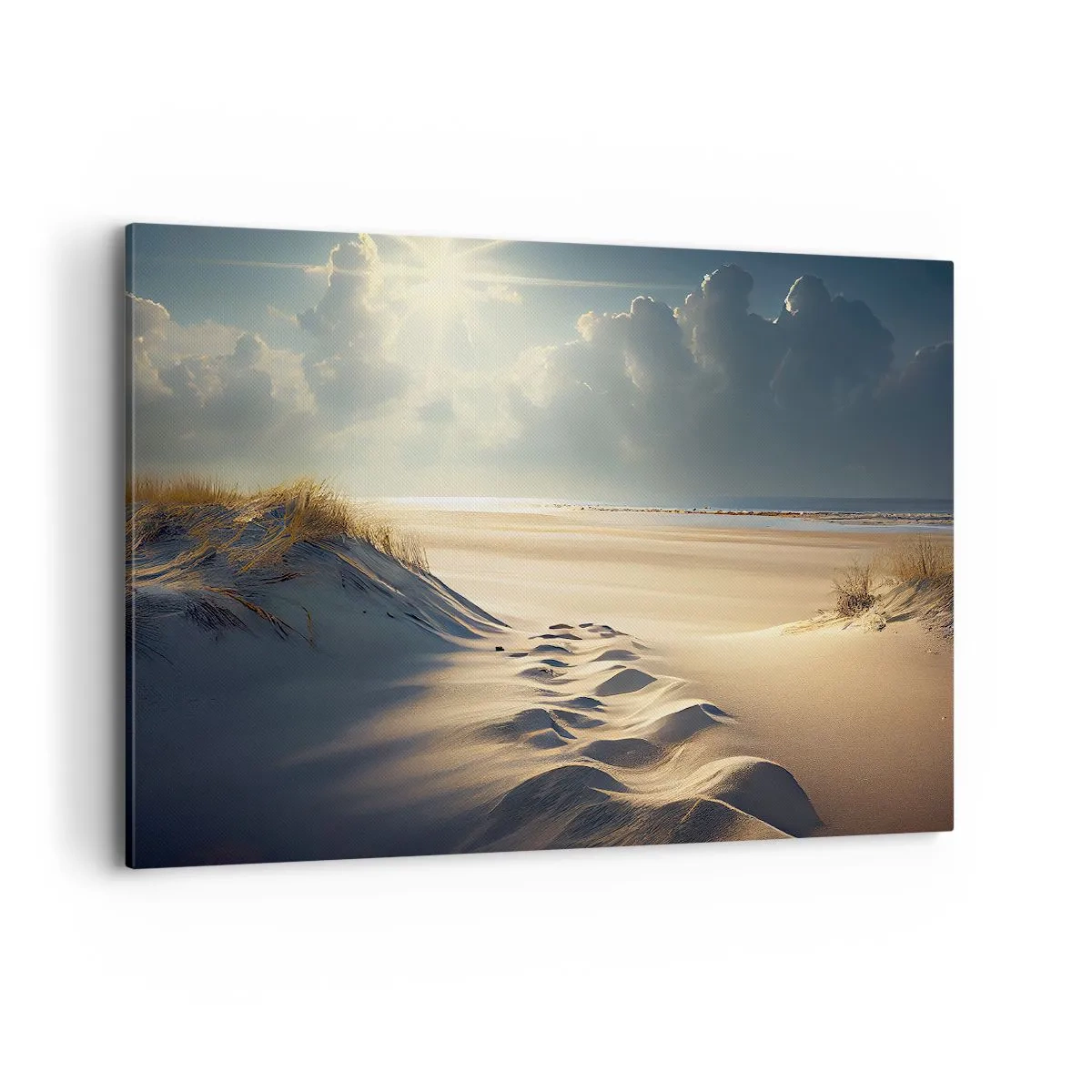 Impression sur toile - Image sur toile - Dunes dorées sur la plage au coucher du soleil avec vue sur la mer - 100x70cm - Un paysage apaisant - Décoration murale moderne pour le salon et la chambre ARTTOR