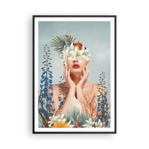 Affiche dans un cadre noir - Poster - Femme - fleur - 70x100 cm